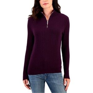 Tommy Hilfiger Women's Cotton Mock Turtleneck Cable-Knit Sweater